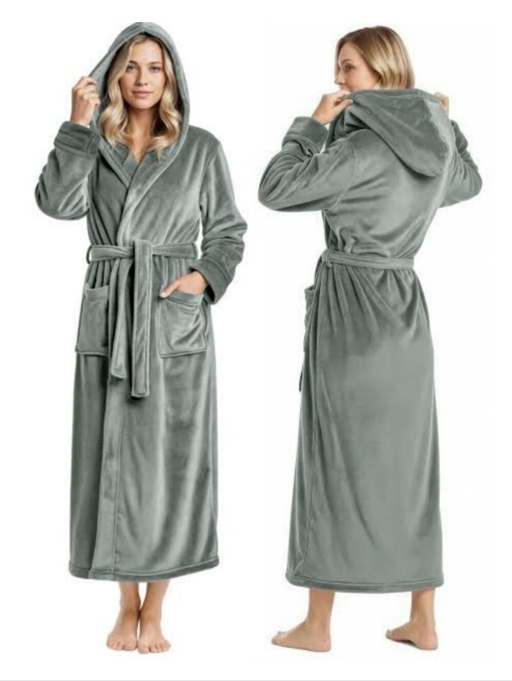 New Women's Plush Robe Hoodie Plush Flannel Fleece L - Picture 8 of 10